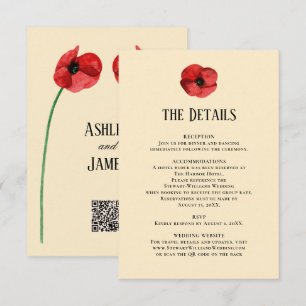Red Poppy Details Reception Information Wedding Enclosure Card