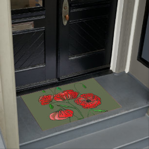 Red Poppy  Doormat - Custom Colours