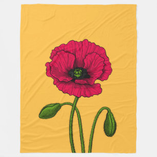 Red poppy drawing fleece blanket