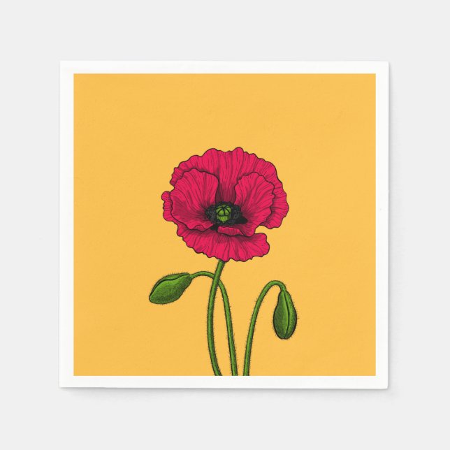 Red poppy drawing napkin (Front)