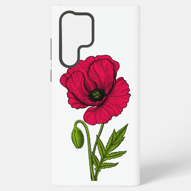 Red poppy drawing samsung galaxy s22 ultra case (Back)