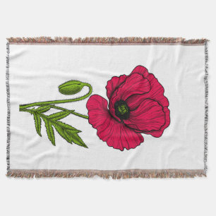 Red poppy drawing throw blanket