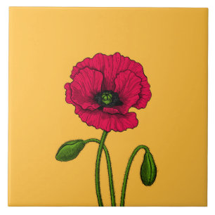 Red poppy drawing tile