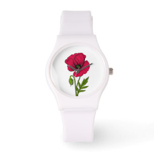 Red poppy drawing watch