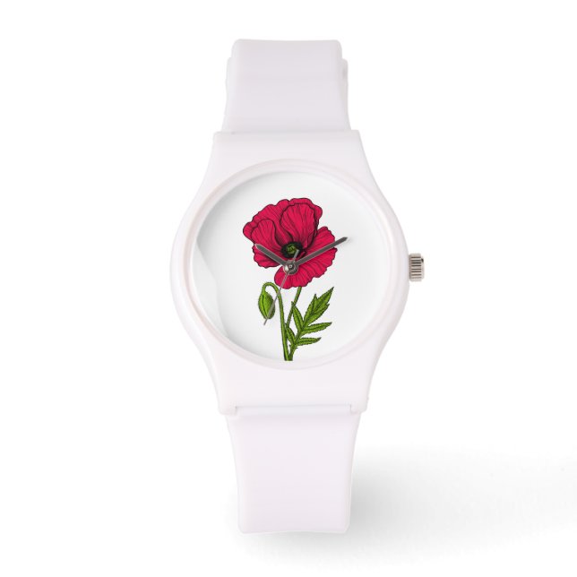 Red poppy drawing watch (Front)