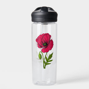 Red poppy drawing water bottle