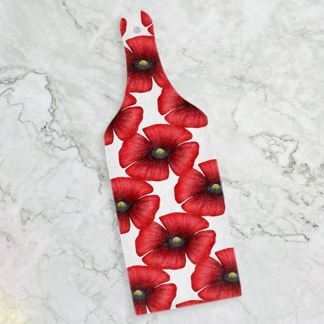 Red Poppy Elegant Floral Paddle Cutting Board (Pop a pop of color in your kitchen with this poppy pattern paddle. Makes a lovely gift)