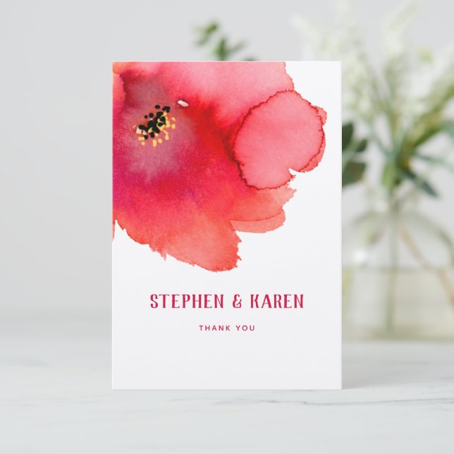 Red Poppy Elegant Wedding Thank You Card (Standing Front)