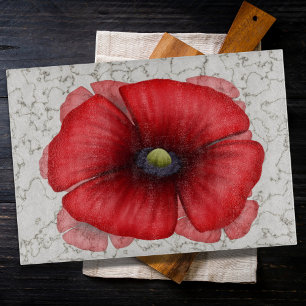 Red Poppy Faux Marble Pattern Cutting Board
