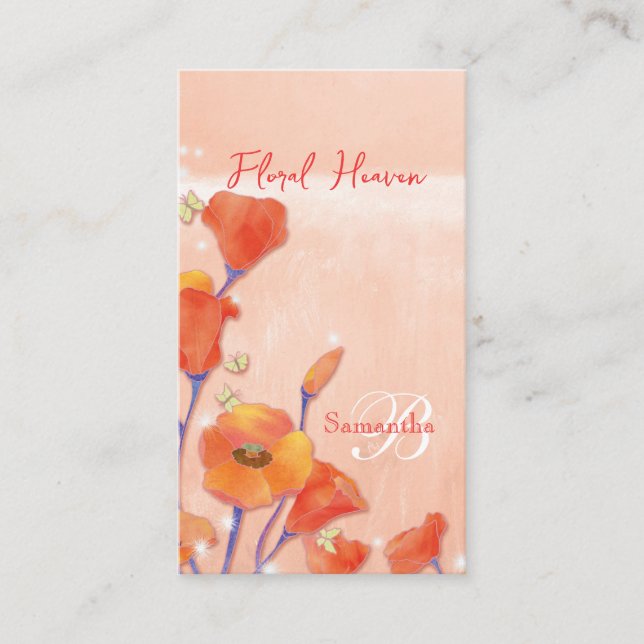 Red Poppy Field Elegant Monogram Business Card (Front)