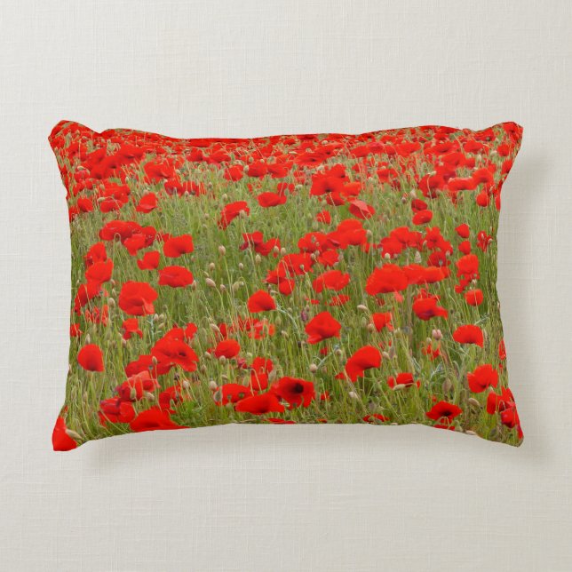 Red poppy field of flowers tie decorative cushion (Front)