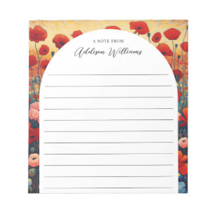 Red Poppy Field Painting Lined Personalised Notepad