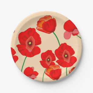 Red Poppy Field Paper Plate