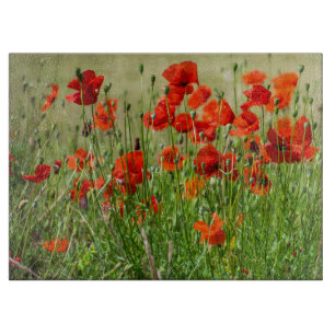 Red poppy field view cutting board