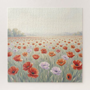 Red Poppy Field Wildflower Meadow Jigsaw Puzzle