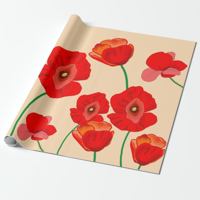 Red Poppy Field  Wrapping Paper (Unrolled)