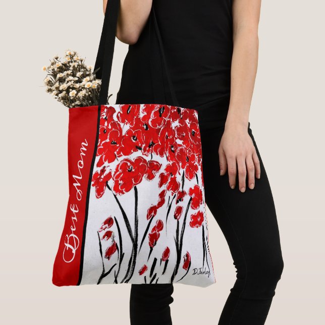 Red Poppy Fields Tote Bag (Close Up)