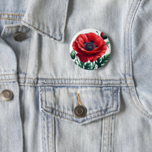 Red Poppy Floral 6 Cm Round Badge