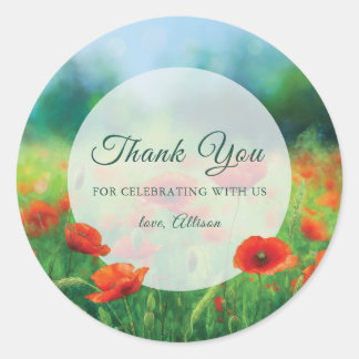 Red Poppy Floral Birthday Thank You Classic Round Sticker