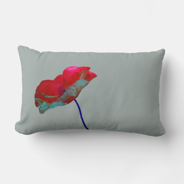 Red poppy floral design lumbar cushion (Front)