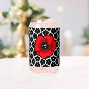 Red Poppy Floral Drinkware Set Can Glass