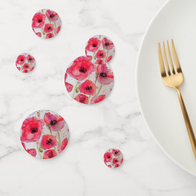 Red Poppy floral Flower Pattern Paper Party Plate Confetti (Group)