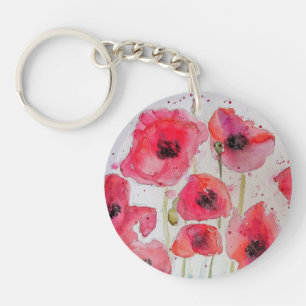 Red Poppy floral Flower Pattern Paper Party Plate Key Ring