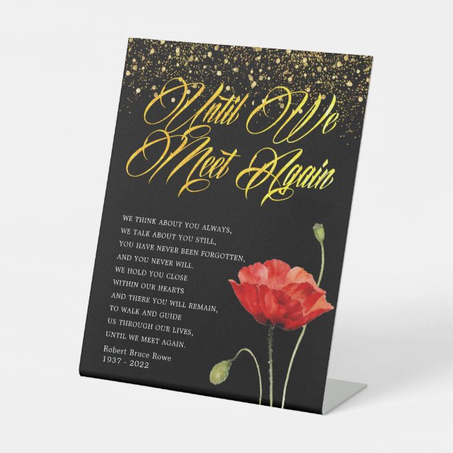 Red Poppy Floral Funeral Poem Pedestal Sign (Front)