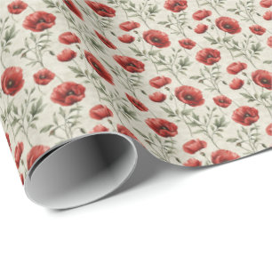 Red Poppy Floral Gift Wrap Wrapping Paper Flowers