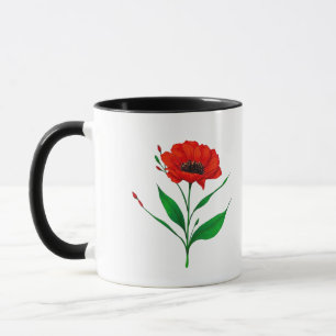 Red Poppy floral illustration Mug