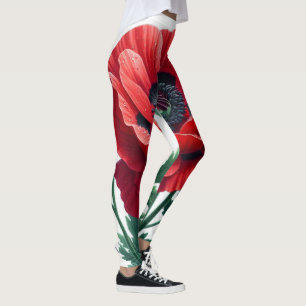 Red Poppy Floral Leggings