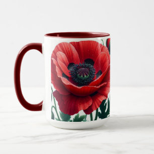 Red Poppy Floral Mug