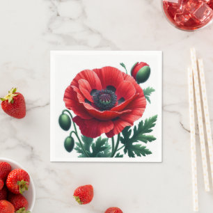 Red Poppy Floral Napkin