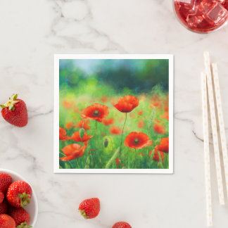 Red Poppy Floral Party Napkin