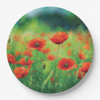 Red Poppy Floral Party Paper Plate