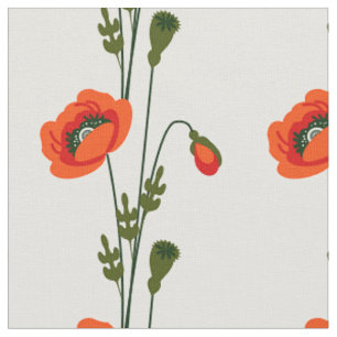 Red poppy floral pattern fabric