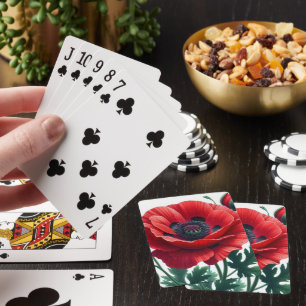 Red Poppy Floral Playing Cards