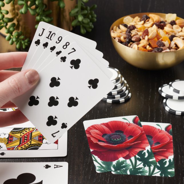 Red Poppy Floral Playing Cards (In Situ)
