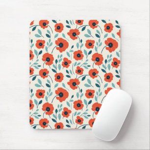 Red Poppy Floral Print Seamless Pattern Mouse Mat