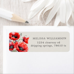 Red Poppy Floral Return Address Label