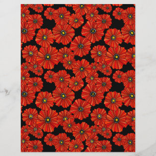 Red poppy floral scrapbook paper 8.5x11