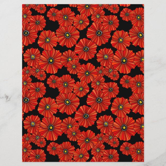 Red poppy floral scrapbook paper 8.5x11 (Front)