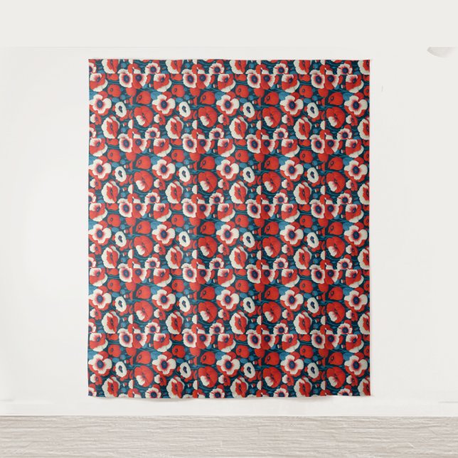 Red Poppy Floral  Tapestry (Front)