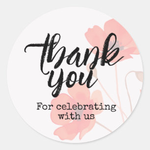 Red Poppy Floral Thank You For Celebrating With Us Classic Round Sticker