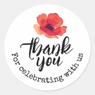 Red Poppy Floral Thank You For Celebrating With Us Classic Round Sticker