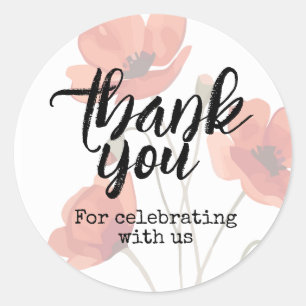 Red Poppy Floral Thank You For Celebrating With Us Classic Round Sticker