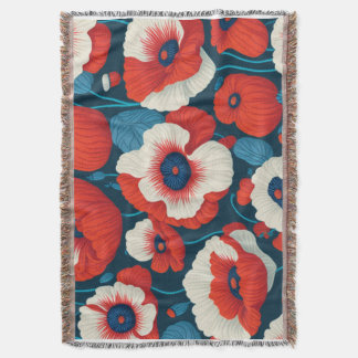Red Poppy Floral Throw Blanket