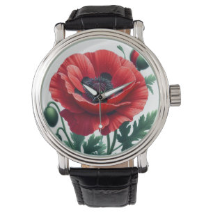 Red Poppy Floral Watch