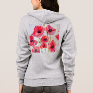 Red Poppy floral Watercolor Art Flower Pattern Hoodie