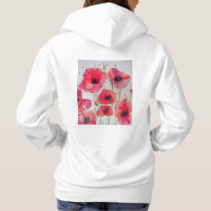 Red Poppy floral Watercolor Art Flower Pattern Hoodie